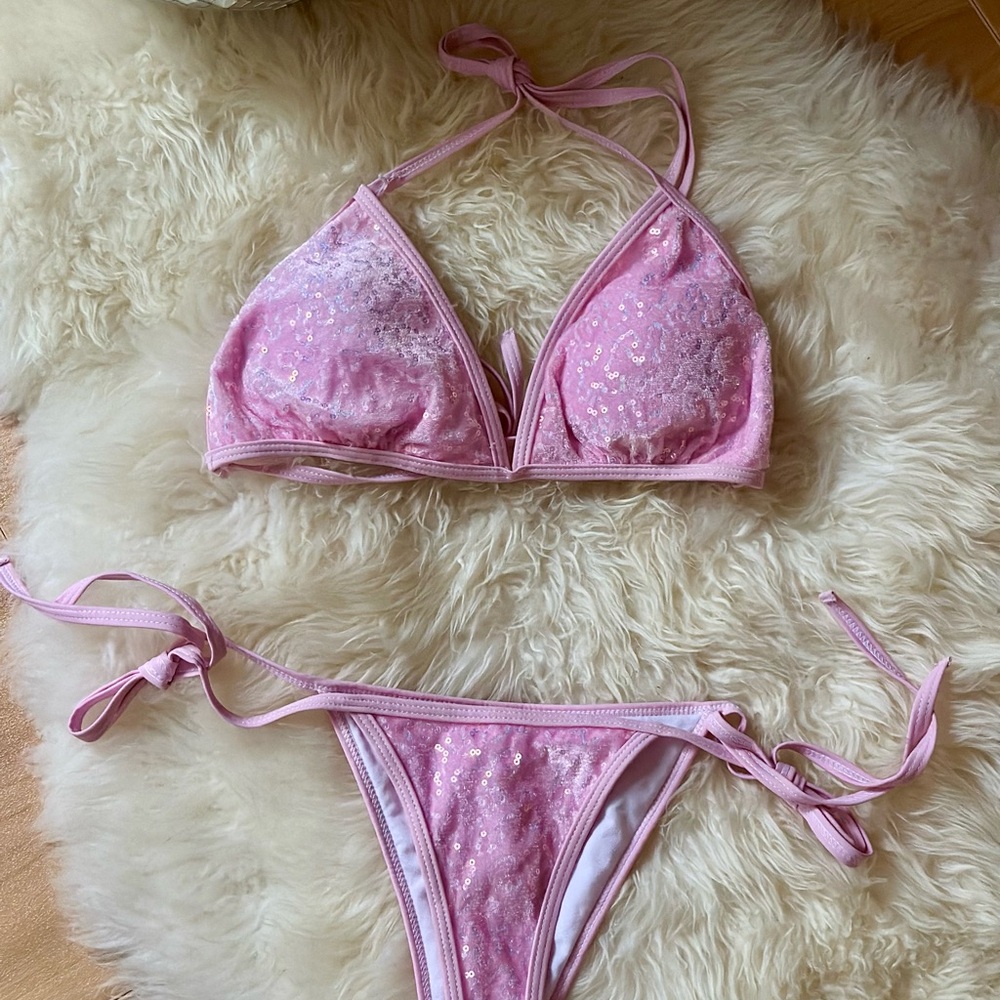 Pink Sequin Bikini Set